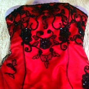 Victorian / David's Bridal, strapless, beaded, longline, swing skirt, dramatic